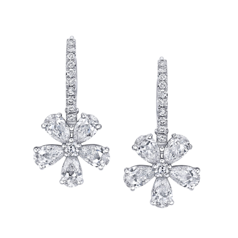 Norman Silverman Diamond Floret Drop Earrings In 18K White Gold