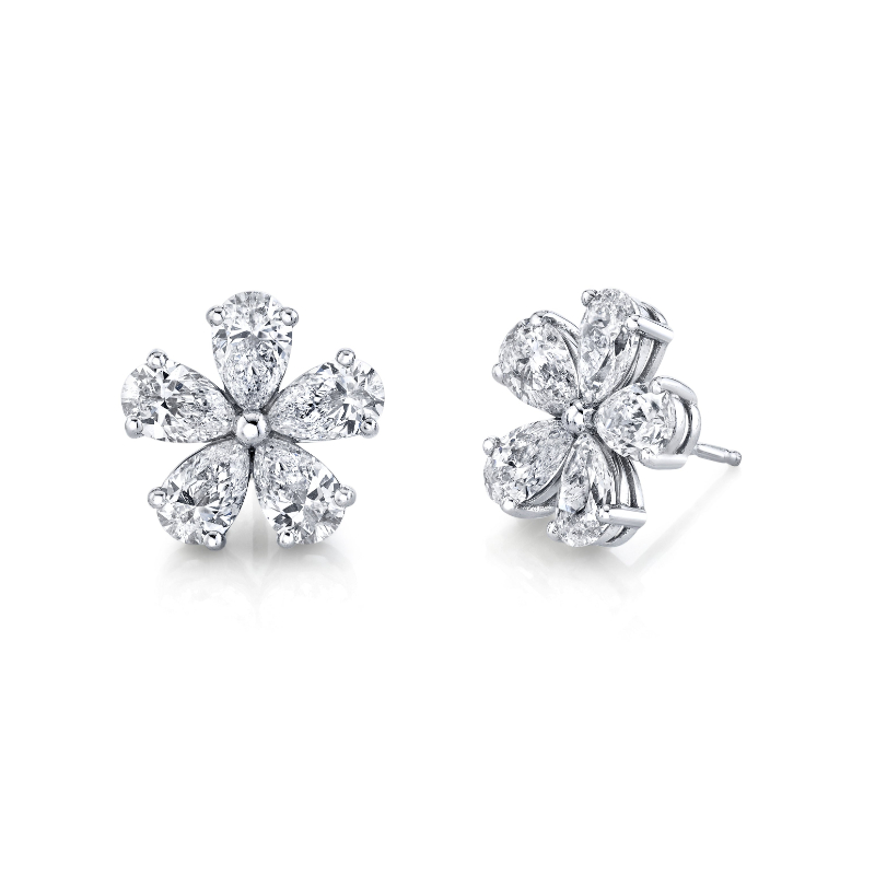 Norman Silverman Diamond Floret Earrings In 18K White Gold