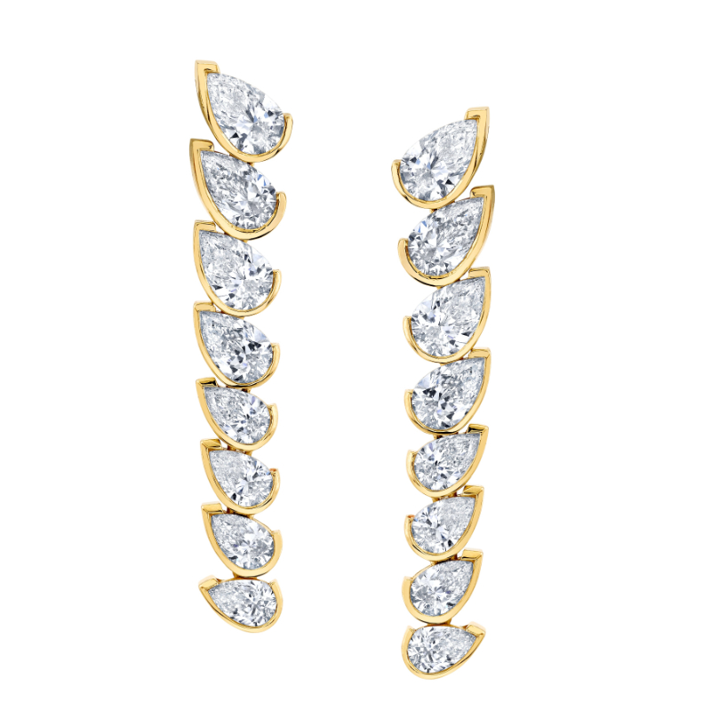 Norman Silverman Graduated Pear Cut Diamonds Dangle Earrings In 18K Yellow Gold