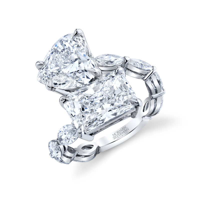 Norman Silverman Radiant-Cut And Heart Shape Diamond Bypass Ring