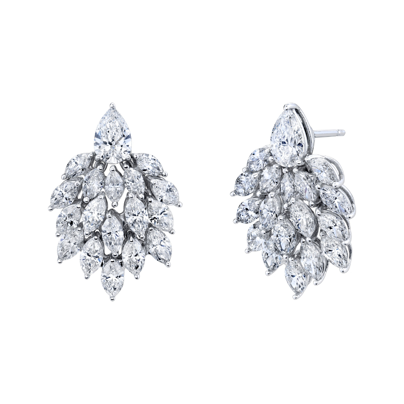 Norman Silverman Marquise And Pear Shape Diamonds Cluster Earrings