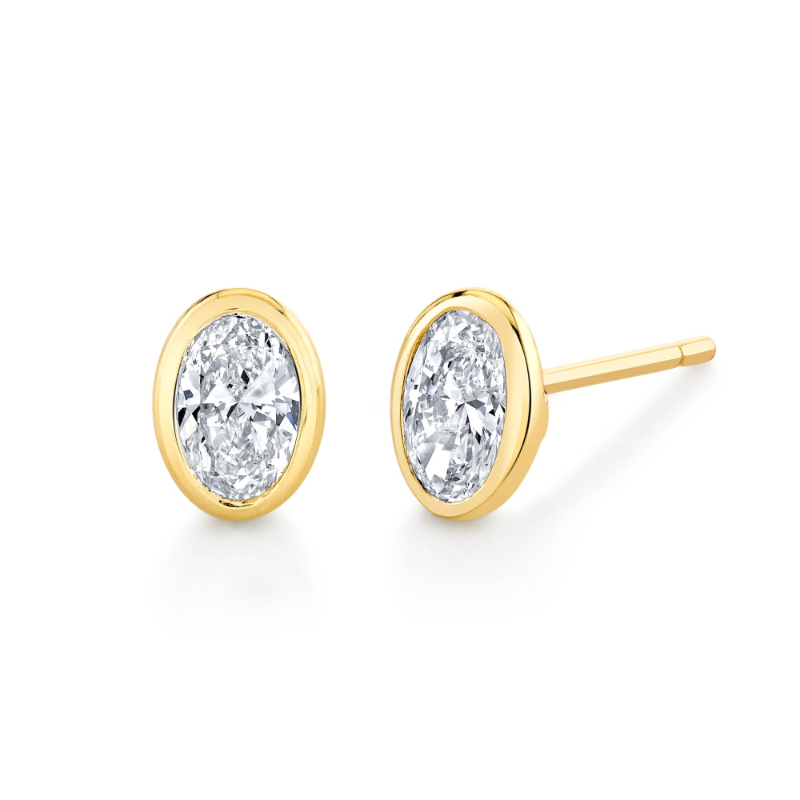 Norman Silverman 1.4 Carat Oval Diamond Bezel Studs Set In 18K Gold