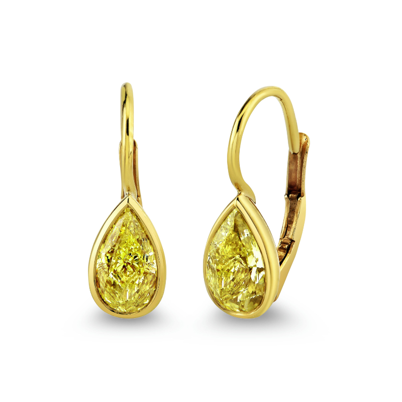Norman Silverman Fancy Yellow Pear Shape Diamond Earrings
