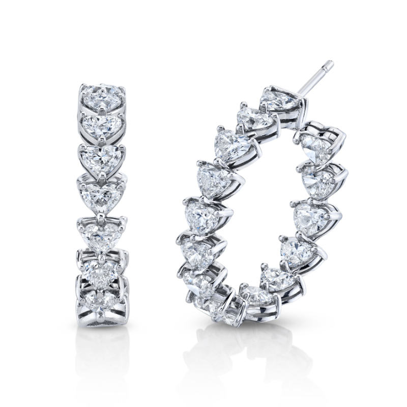 Norman Silverman 5.94 Carat Heart Shaped Hoop Earrings