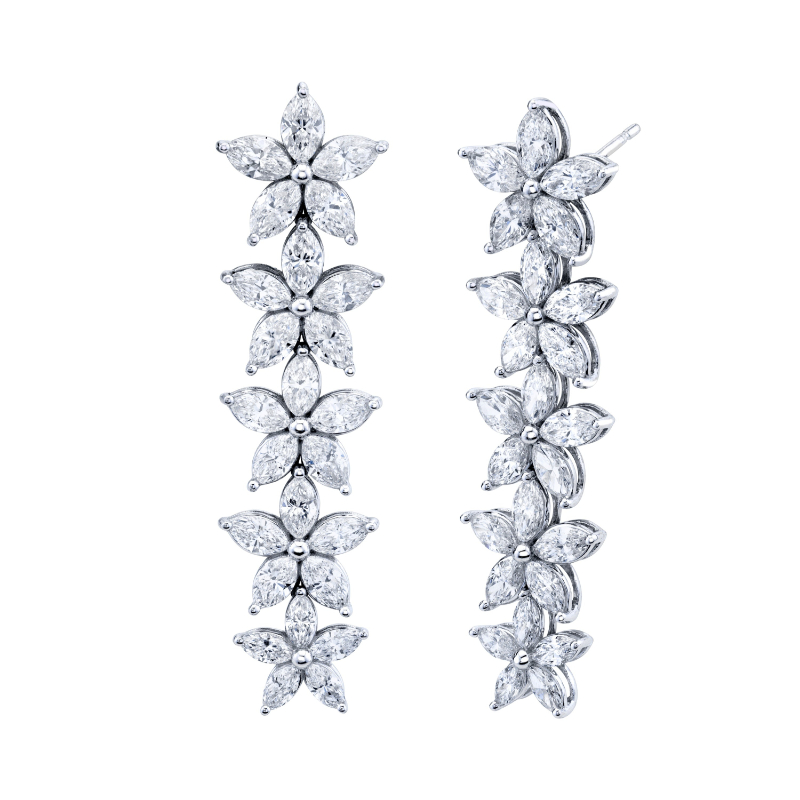 Norman Silverman 5.3 Carat Graduated Floret Dangle Earrings
