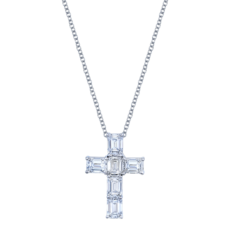 Norman Silverman Emerald Cut Diamond Cross Pendant