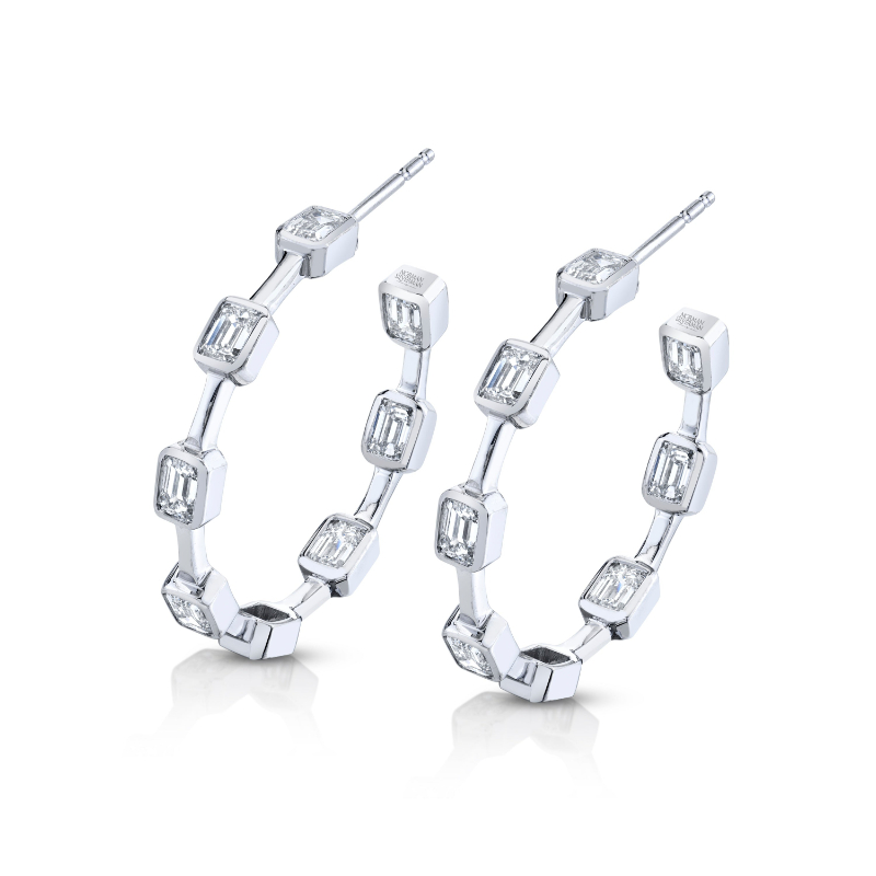 Norman Silverman Emerald-Cut Diamond Hoop Earrings