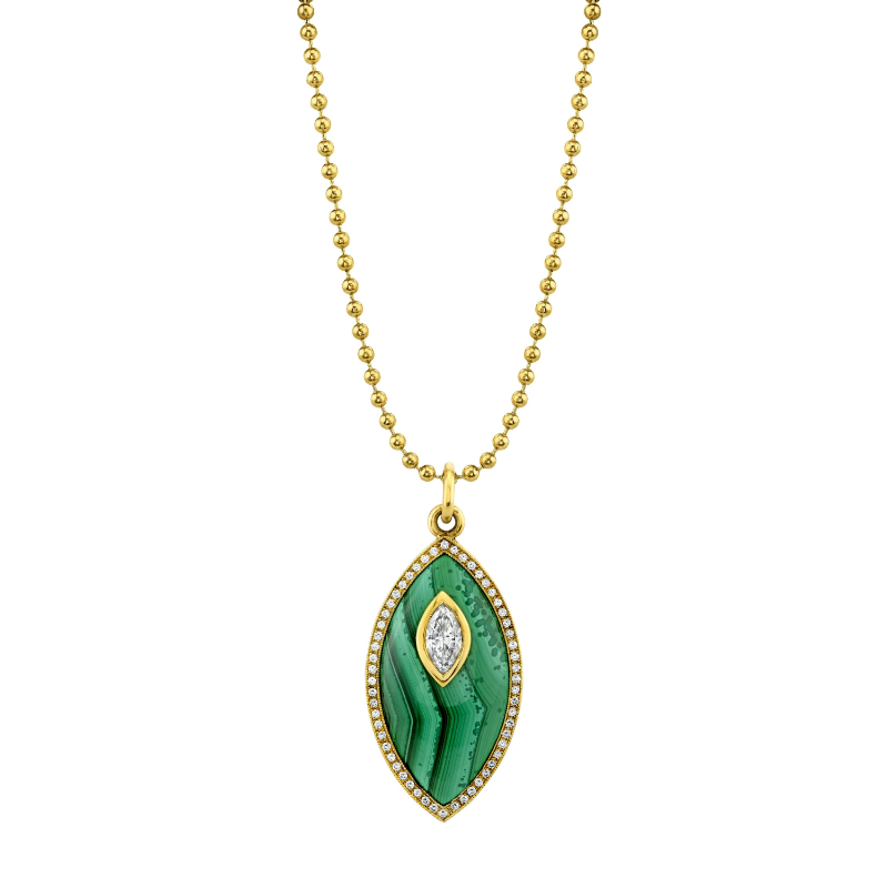 Norman Silverman Marquise Diamond Green Enamel Pendant