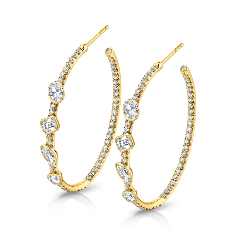 Norman Silverman Hoop Earrings With Fancy Shape Diamonds