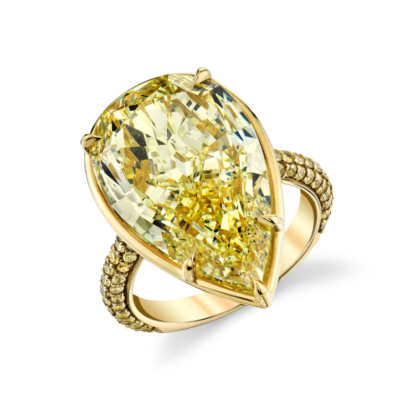 Norman Silverman 15.12 Carat Pear Shape Fancy Light Yellow Diamond Ring