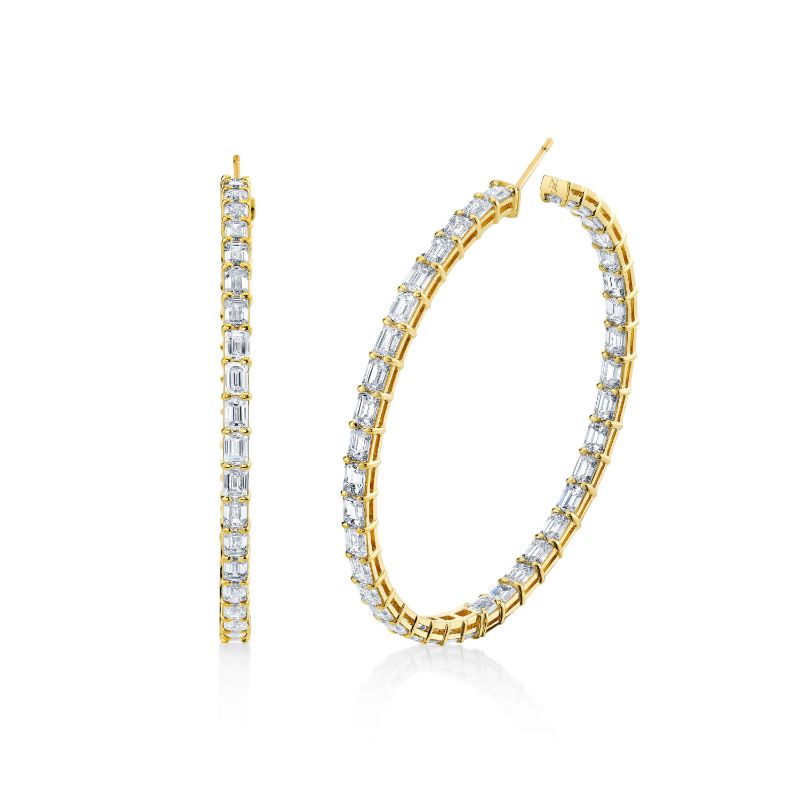 Norman Silverman Emerald Cut Diamond Hoop Earrings