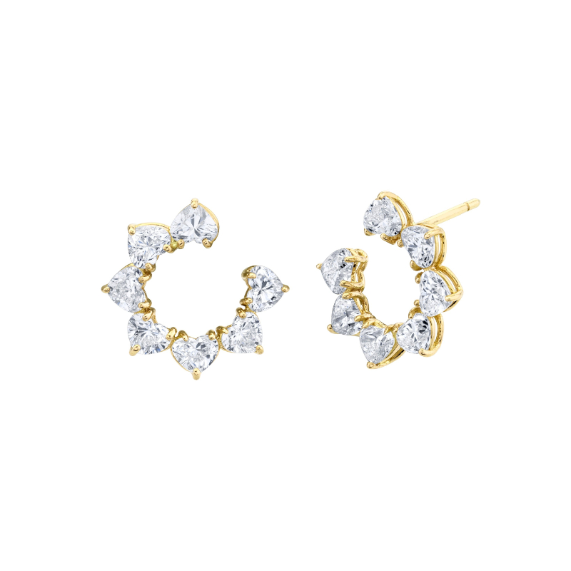 Norman Silverman Heart Shape Diamonds Open Ended Earrings In 18K Yellow Gold