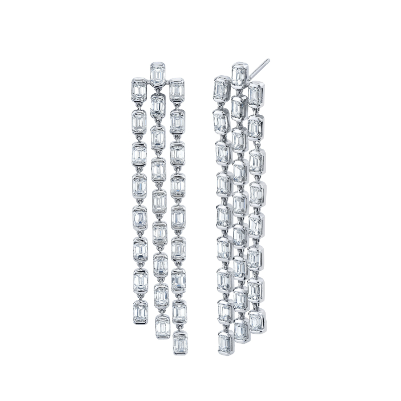 Norman Silverman Emerald Cut Diamonds Dangle Earrings