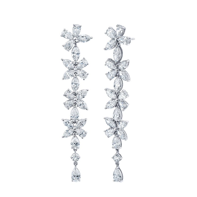 Norman Silverman Long Floral Diamond Earrings