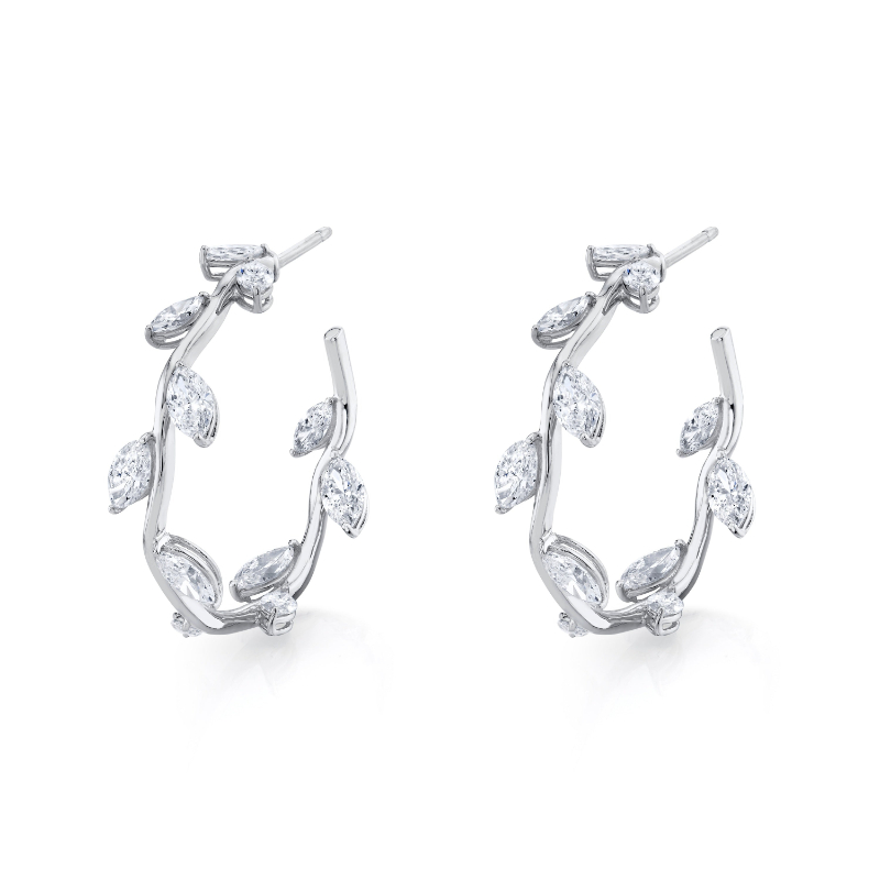 Norman Silverman Marquise Shape And Round Brilliant Vine Hoop Earring