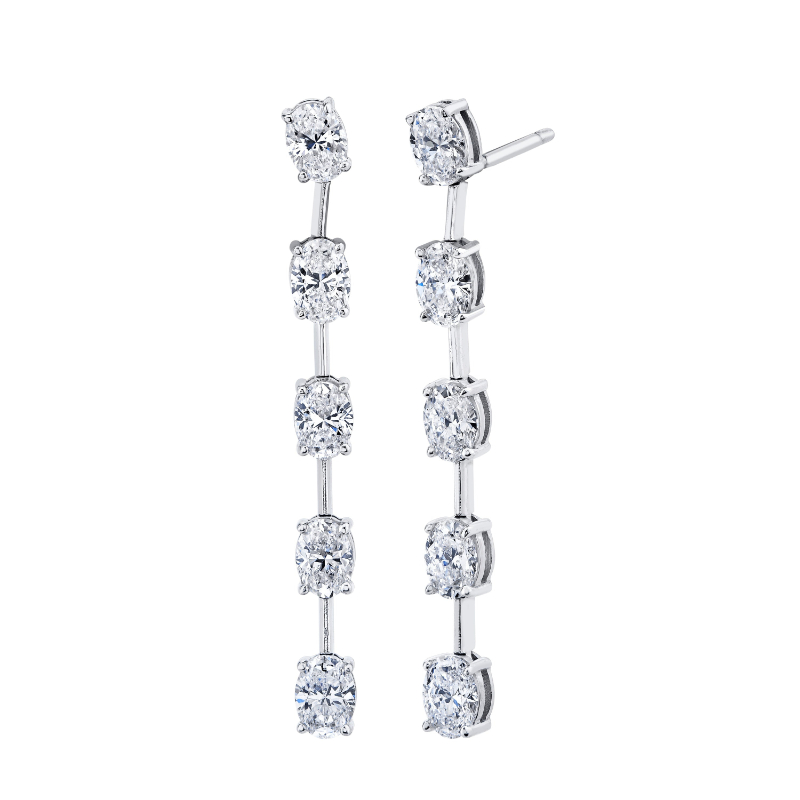 Norman Silverman Linear Dangle Earrings With Oval Cut Diamonds
