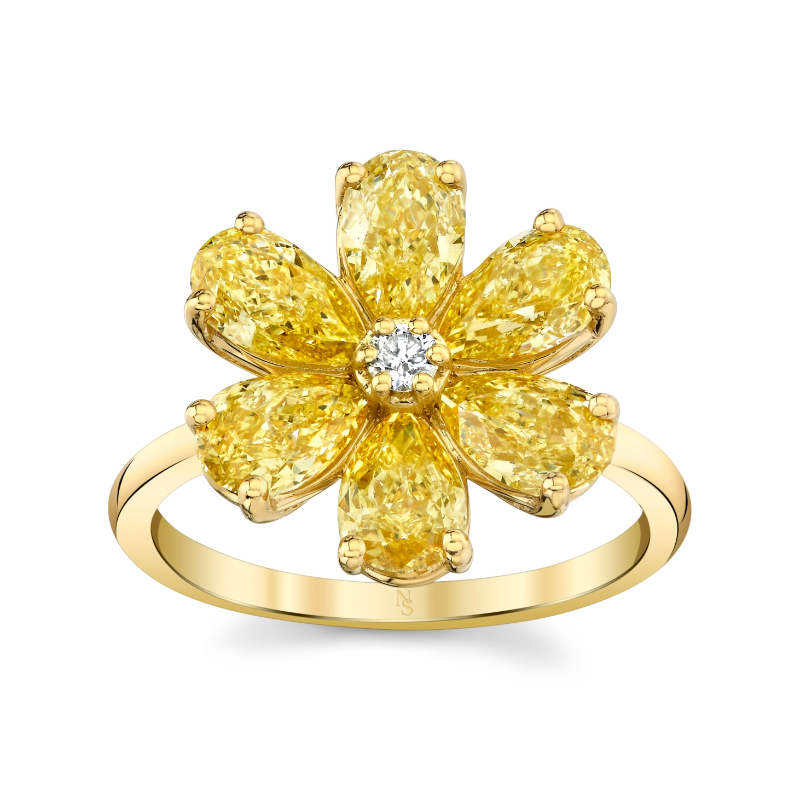 Norman Silverman Fancy Vivid Yellow Pear Shape Flower Ring