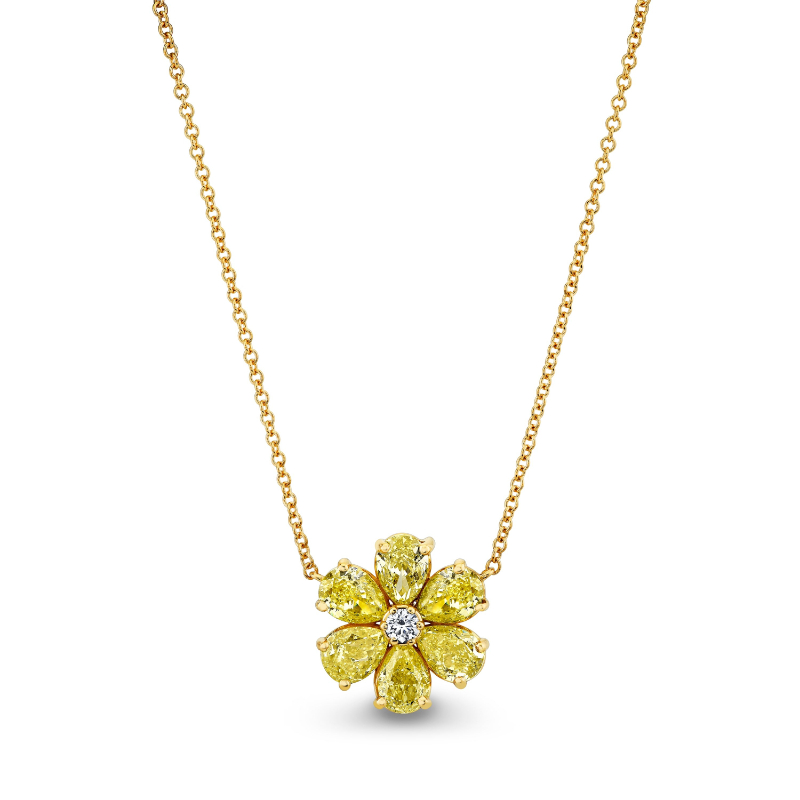 Norman Silverman Fancy Yellow Diamond Flower Pendant