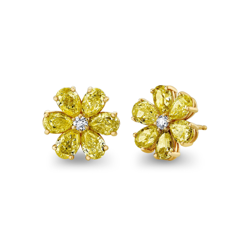 Norman Silverman Fancy Yellow Diamond Flower Earrings
