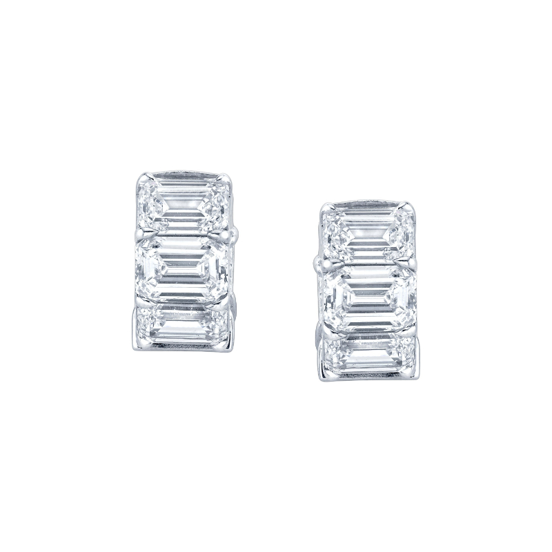 Norman Silverman 10 Carat Emerald Cut Diamond Huggie Earrings