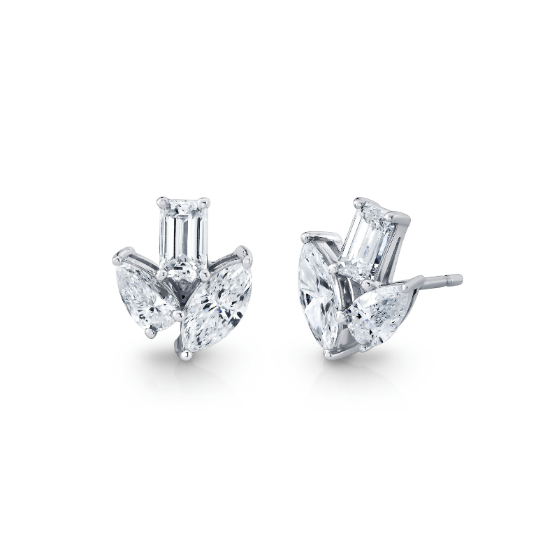 Norman Silverman Multi Shape Diamond Stud Earrings