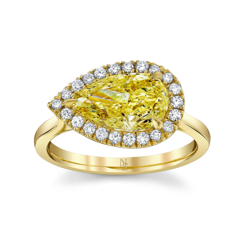 Norman Silverman Yellow Pear Shape Diamond Halo Ring