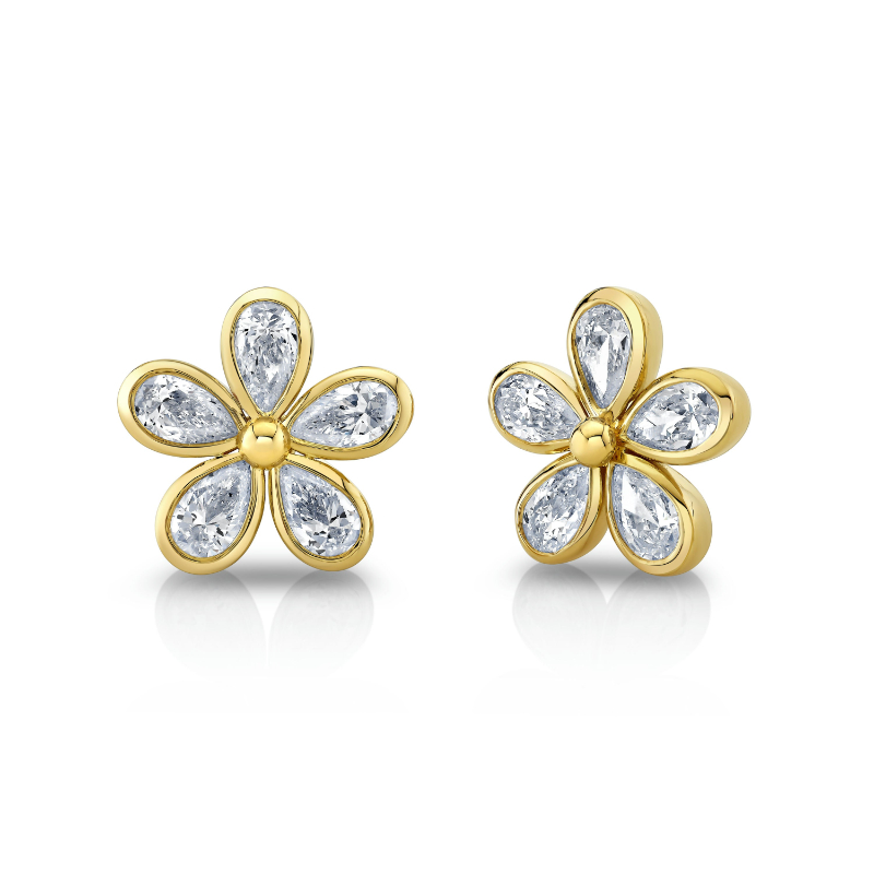 Norman Silverman Bezel-Set Pear Shape Diamond Florals