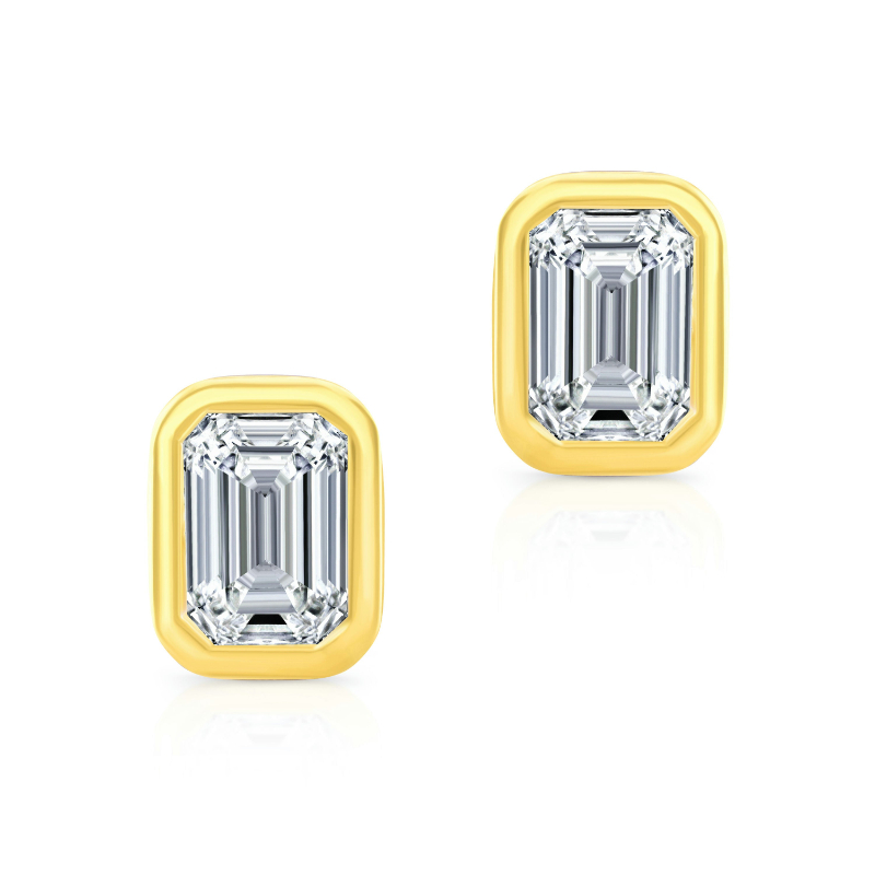 Norman Silverman Emerald Cut Diamond Bezel Studs