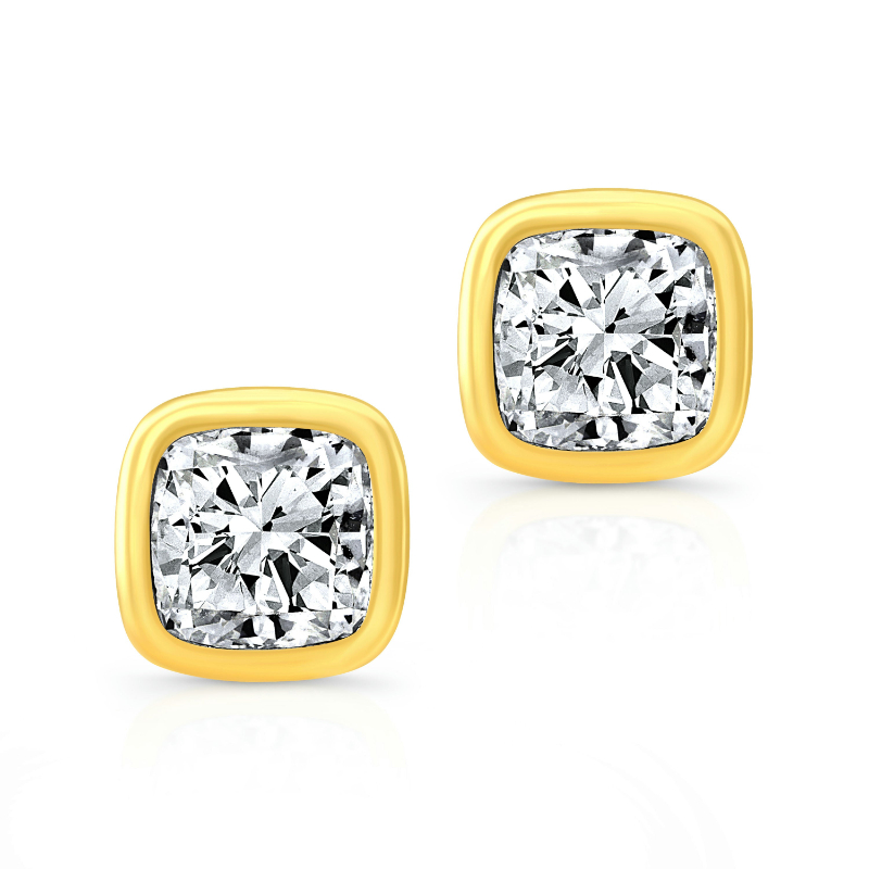 Norman Silverman Cushion Cut Diamond Bezel Studs