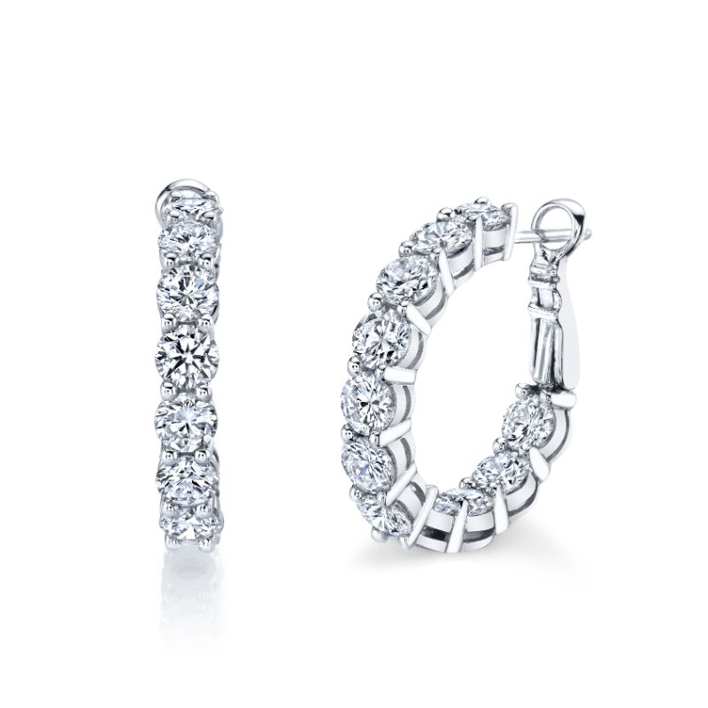 Deutsch Signature Round Double Basket Shared Prong Hoop Earrings