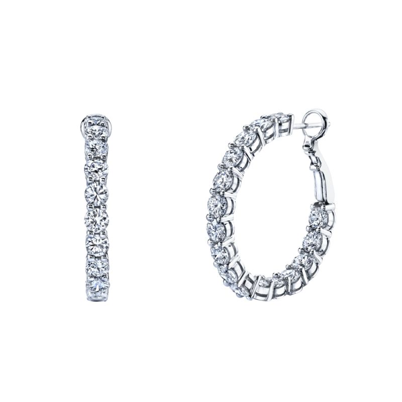 Deutsch Signature Round Double Basket Shared Prong Hoop Earrings