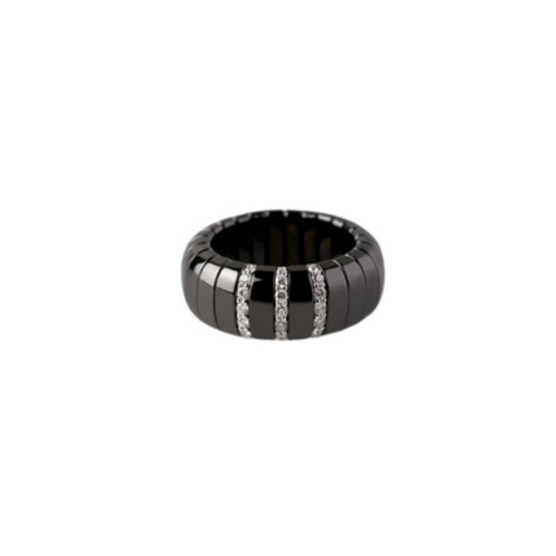 Black Ceramic Ring with 3 Diamond Sections