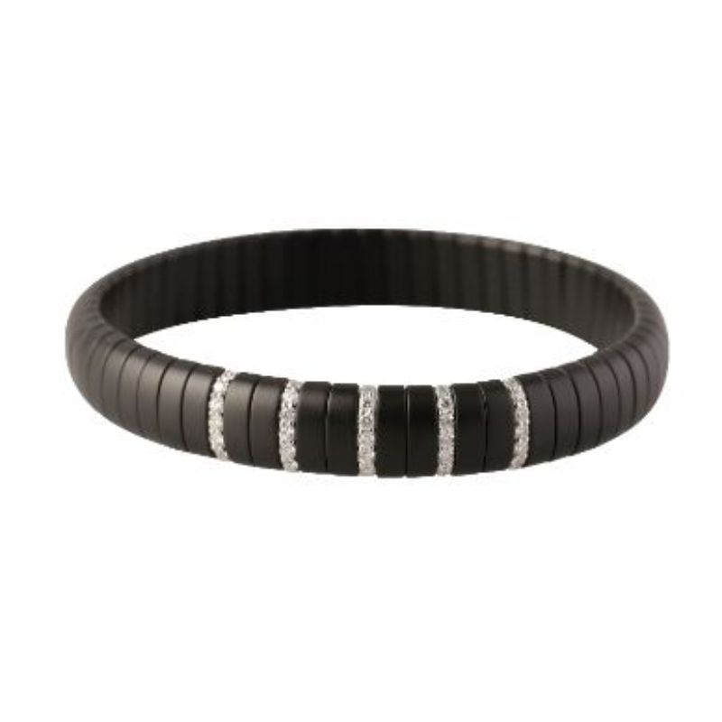 Matte Black Ceramic Stretch Bracelet with 5 Diamond Sections