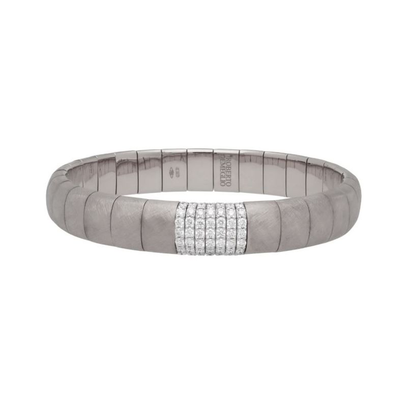 Matte 18K White Gold Stretch Bracelet with 8 Diamond Stations