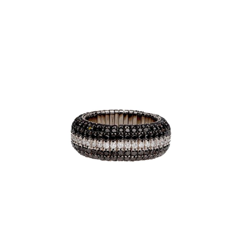 Medium White and Black Diamond Double Row Stretch Ring