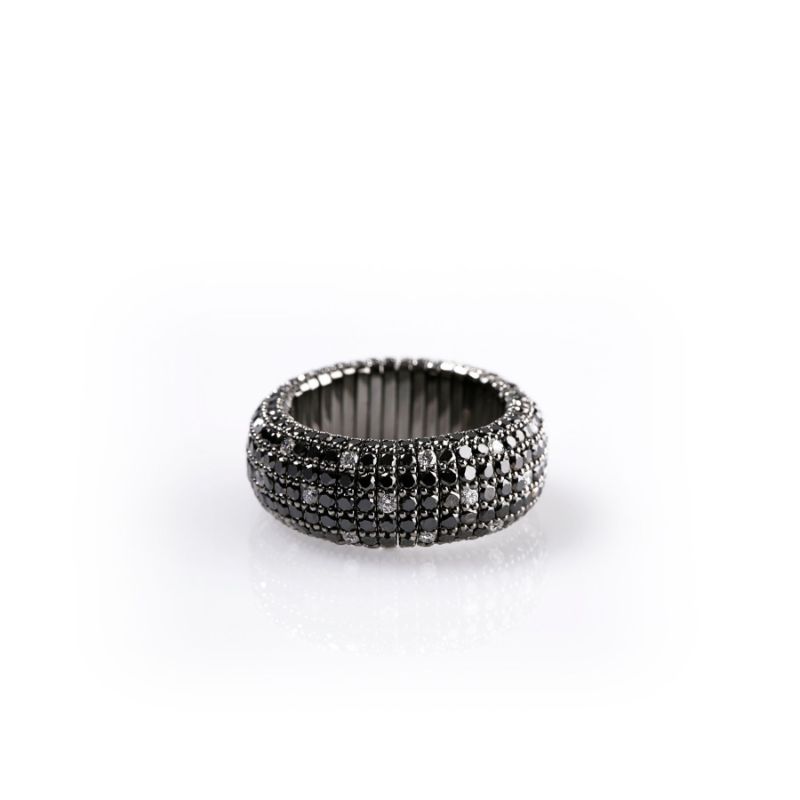 Medium Black Diamond Stretch Ring with Diamond Spots