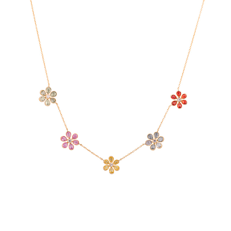 John Apel Flower Sapphire and Diamond Station Necklace