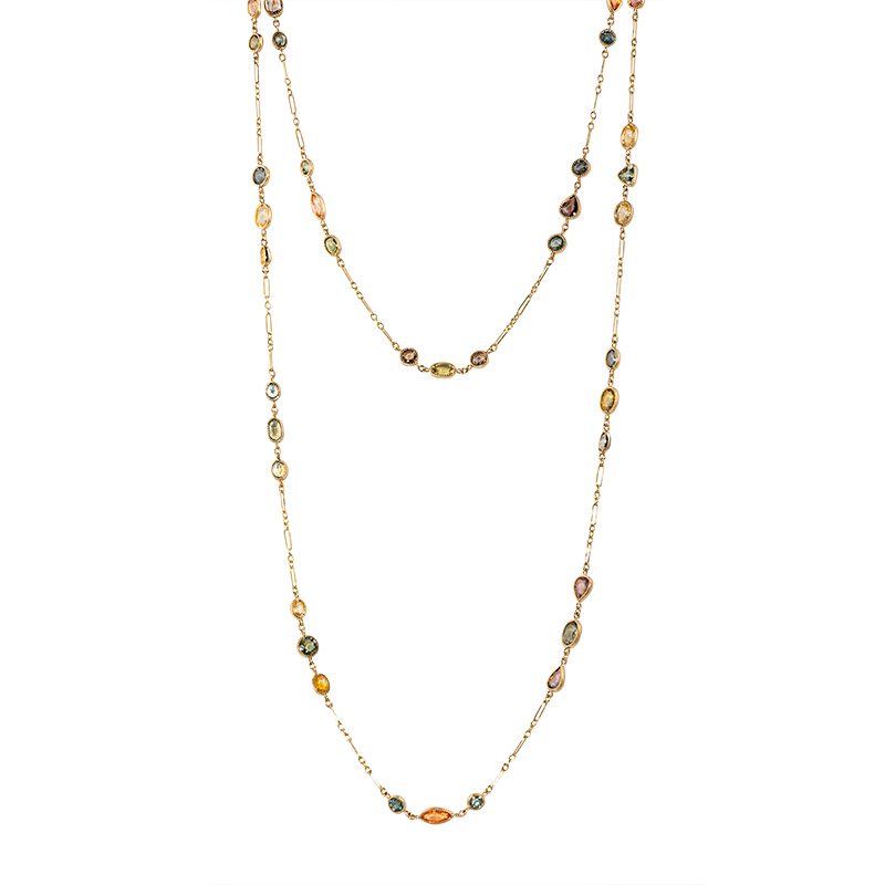 John Apel Multi Shaped Sapphire Bezel Set Necklace