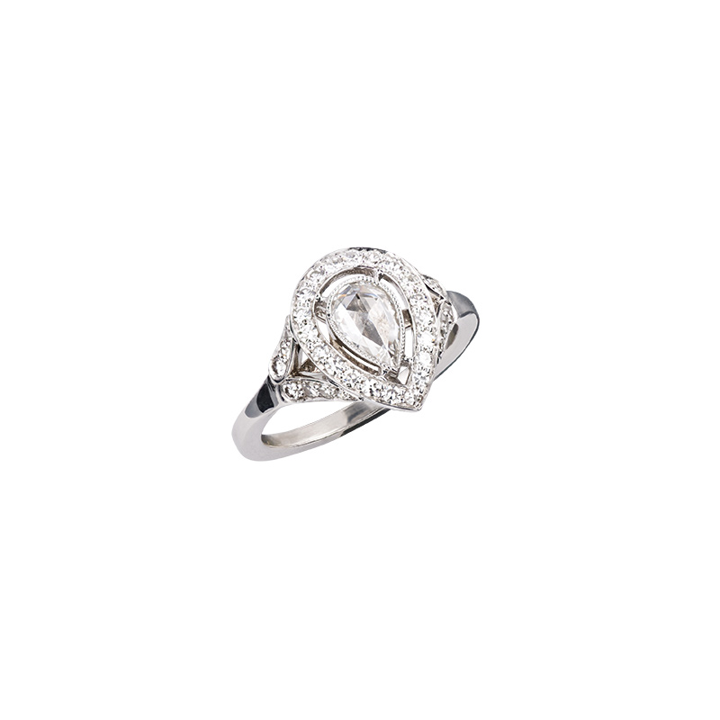 John Apel Rose Cut Pear Diamond Engagement Ring