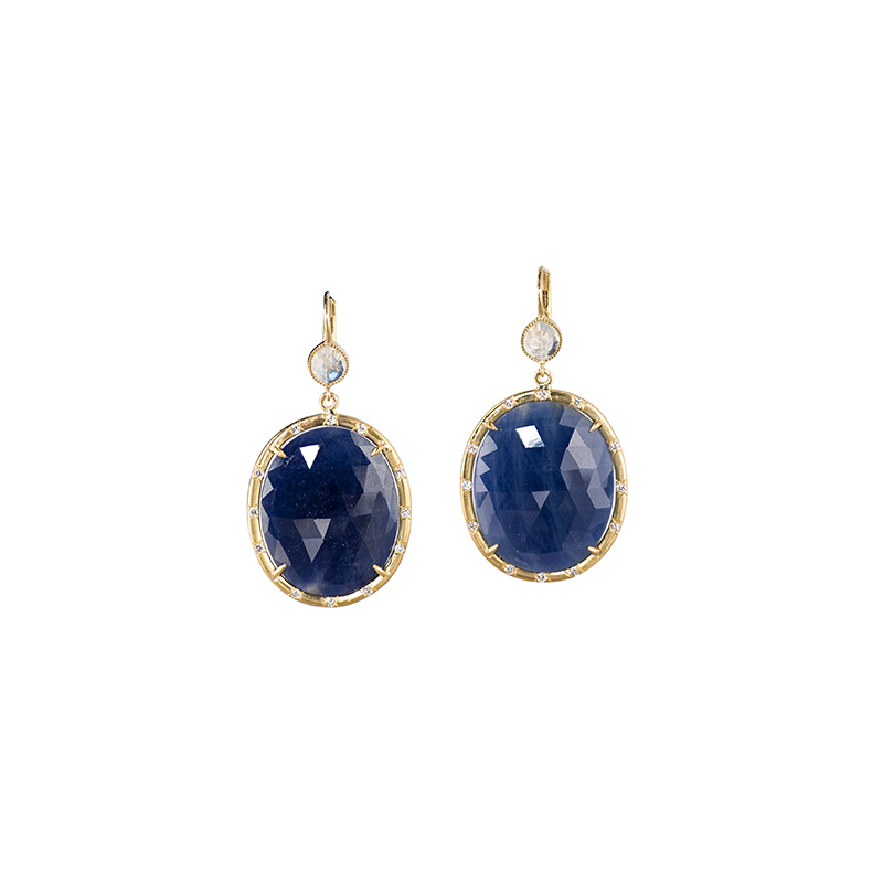 John Apel Sapphire and Diamond Drop Earrings