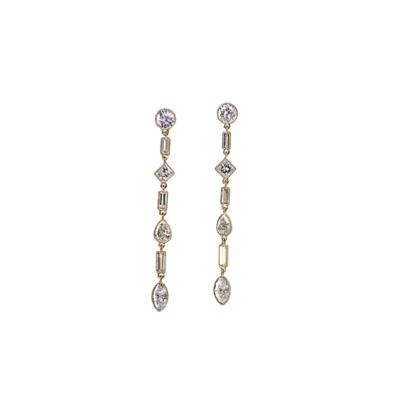 John Apel Multi Shaped Diamond Bezel Set Earrings