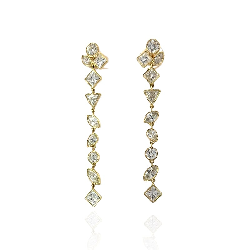 John Apel Diamond Bezel Set Milgrain Edge Drop Earring