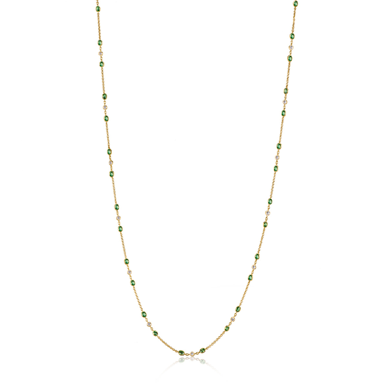 John Apel Oval Tsavorite Bezel Set Edge Milgrian Necklace