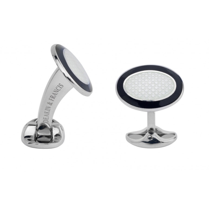Deakin & Francis Domed Oval Ivory Centre & Black Edge Cufflinks