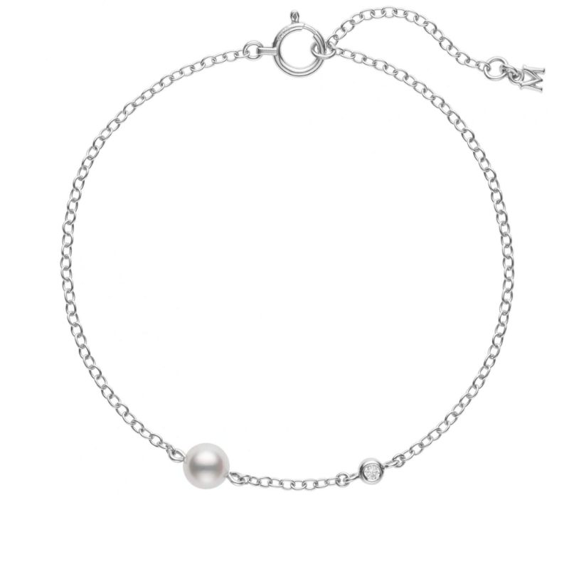 Mikimoto 18K White Gold Akoya Cultured Pearl And Diamond Station Bracelet