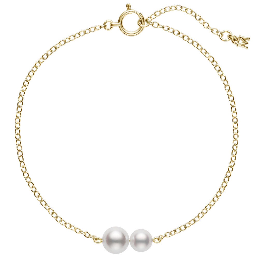 Mikimoto 18K Yellow Gold Staiton Bracelet With 2 Pearls