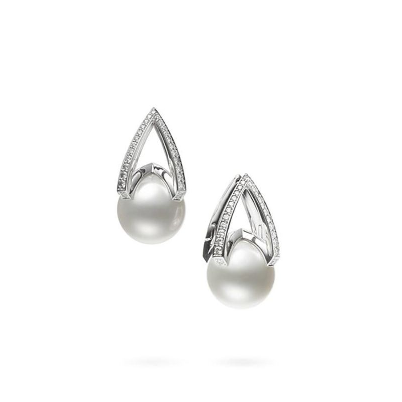 Mikimoto Earrings WSSP A+ 11mm(2) R Diamond 0.30ct(54) 18KWG  / Clip Pierced
