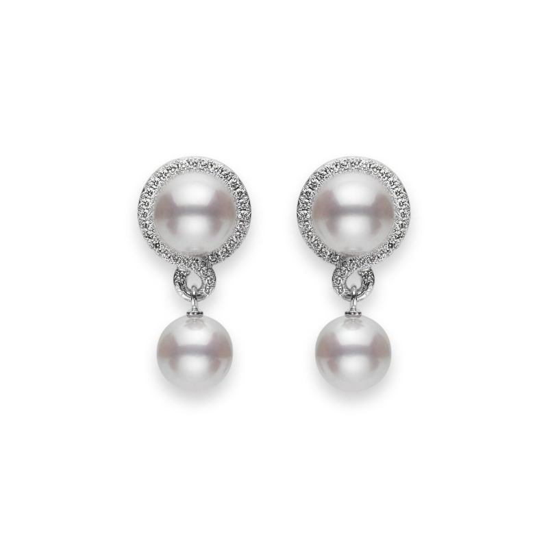 Mikimoto Diamond Pave Swirl Halo Akoya A+ Petit Soleil Cultured Pearl Drop Earring