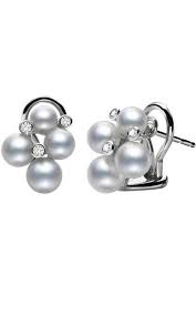 Mikimoto 18K White Gold Rhodium Plated Japan Collections Pearl Cluster Earrings