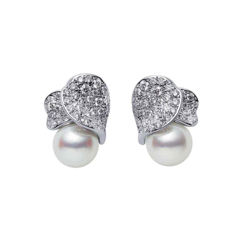 Mikimoto 18K White Gold Rhodium Plated Petal Pearl Earrings